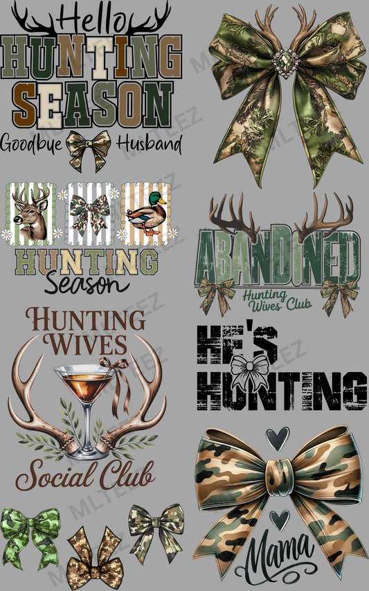 HELLO HUNTING SEASON (1) PREMADE GANGSHEET  - 22X36  DTF TRANSFERS - DIRECT TO FILM