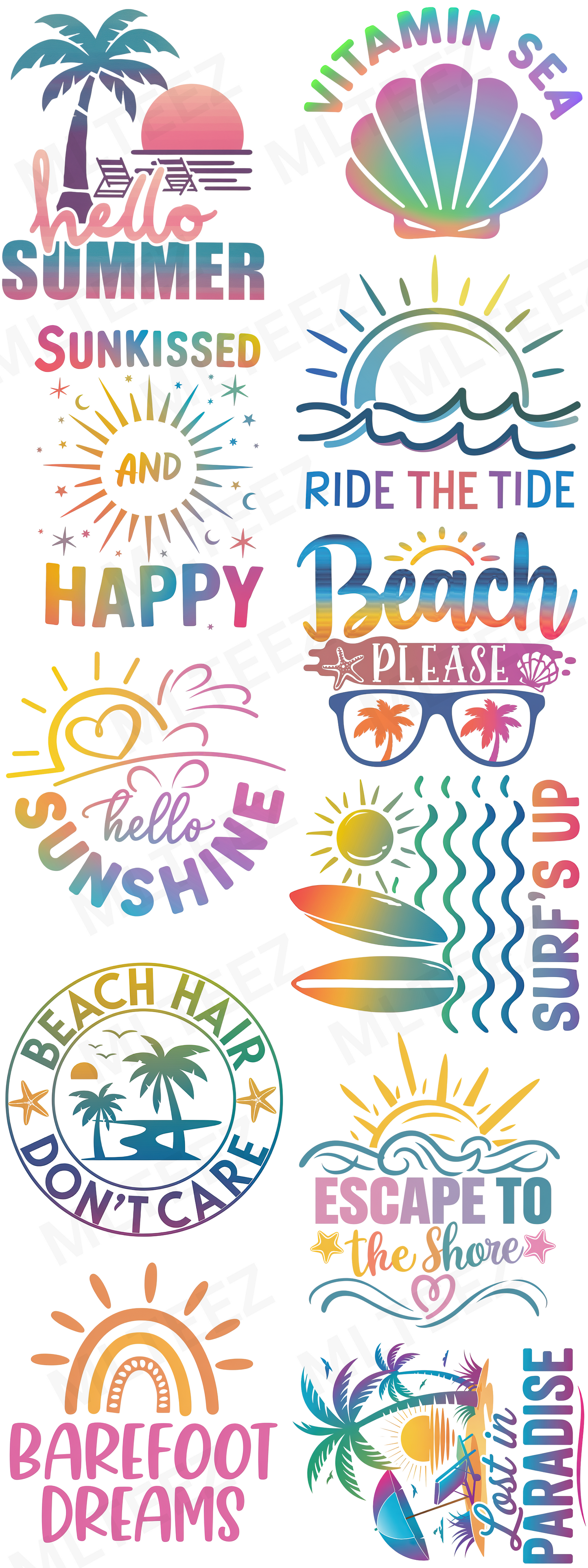 HELLO SUMMER PREMADE GANGSHEET  - 22X60  DTF TRANSFERS - DIRECT TO FILL