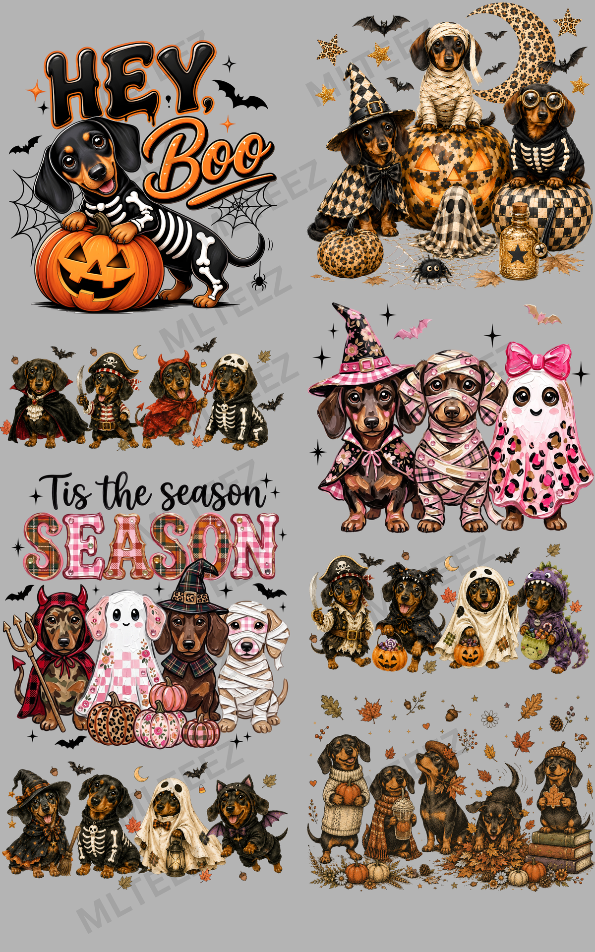 HEY BOO - WEINER DOGS (1) PREMADE GANGSHEET - 22X36 DTF TRANSFERS - DIRECT TO FILM