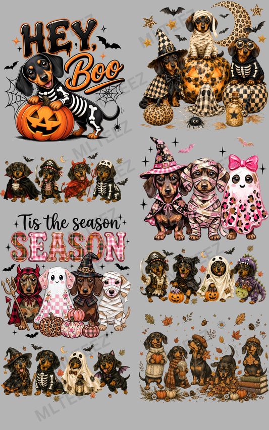 HEY BOO - WEINER DOGS (1) PREMADE GANGSHEET - 22X36 DTF TRANSFERS - DIRECT TO FILM