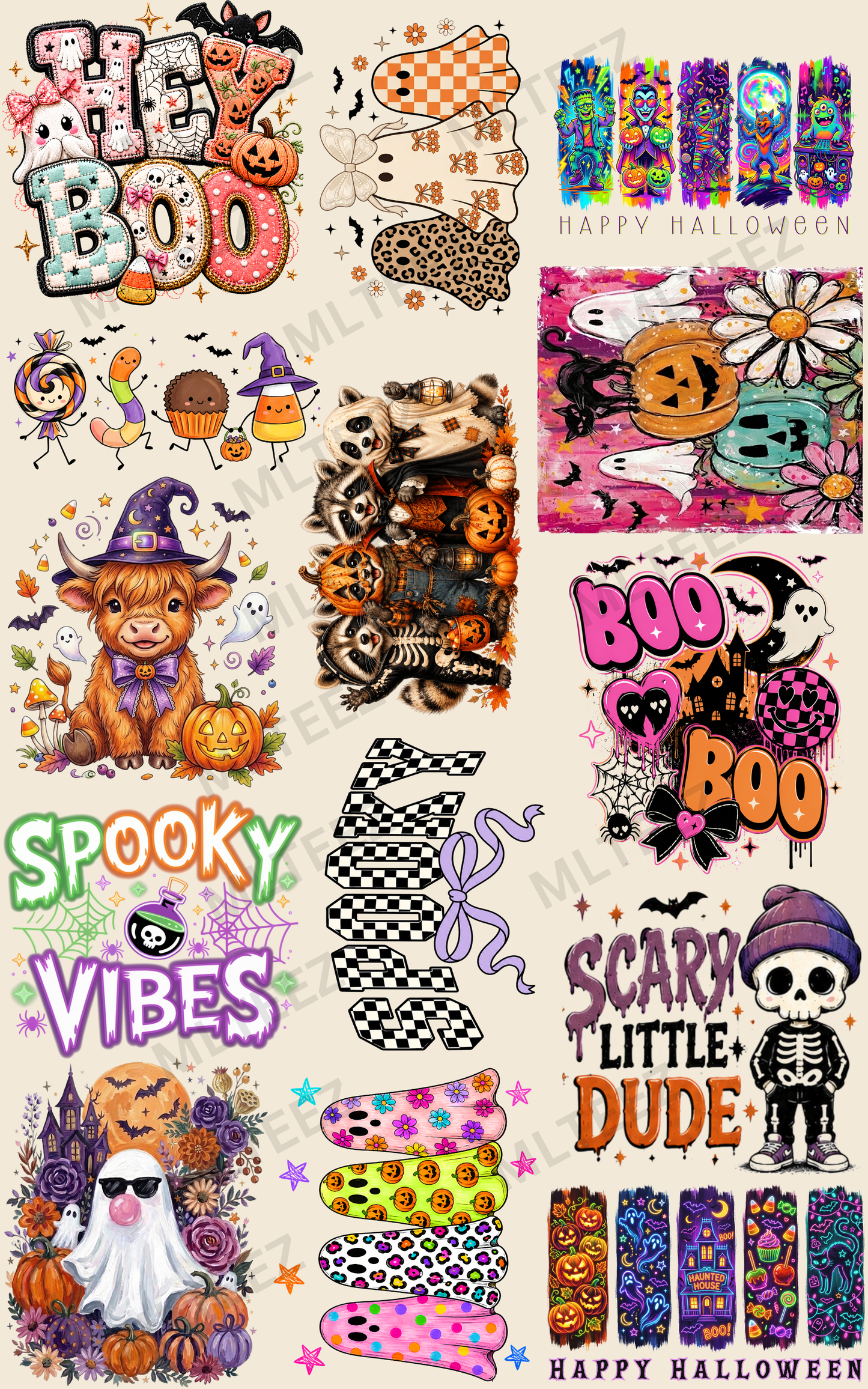 HEY BOO (YOUTH) (1) PREMADE GANGSHEET - 22X36 DTF TRANSFERS - DIRECT TO FILM