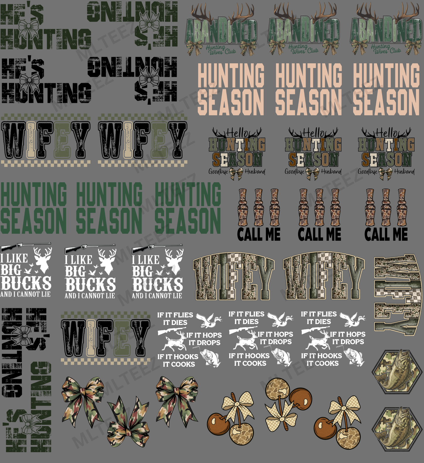 HE'S HUNTING (2) TRUCKER HAT PREMADE GANGSHEET - 22X24 DTF TRANSFERS - DIRECT TO FILM