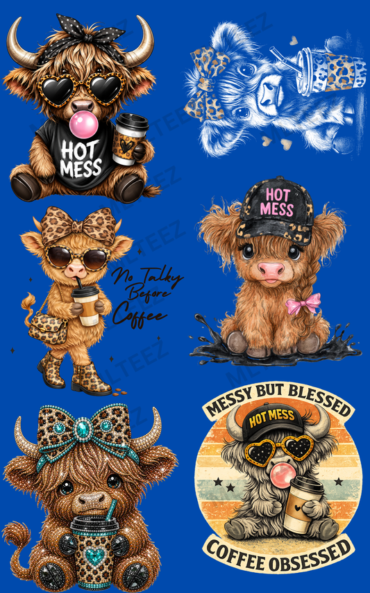 HIGHLAND HOT MESS (1) PREMADE GANGSHEET - 22X36 DTF TRANSFERS - DIRECT TO FILM
