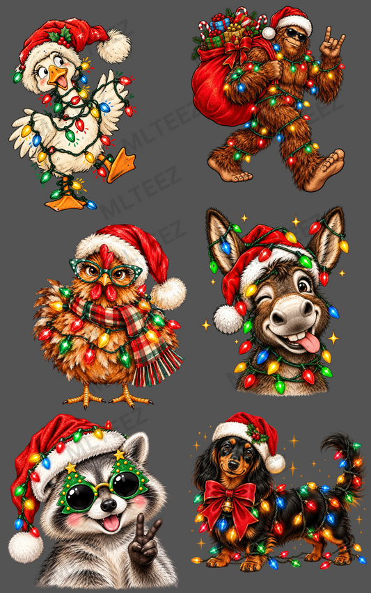 HOLIDAY LIGHTS ANIMALS (1) PREMADE GANGSHEET - 22X36 DTF TRANSFERS - DIRECT TO FILM