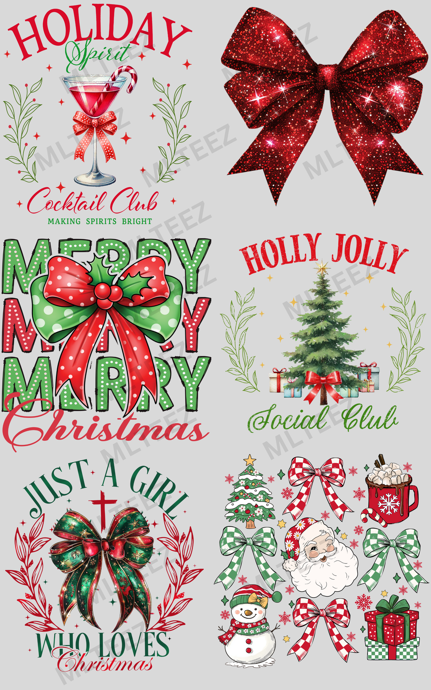 HOLIDAY SPIRIT COCKTAIL CLUB (1) PREMADE GANGSHEET  - 22X36  DTF TRANSFERS - DIRECT TO FILM