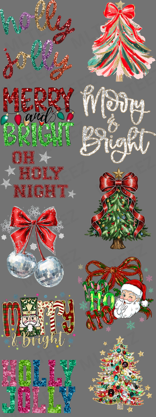 HOLLY JOLLY (1) PREMADE DRAFT GANGSHEET - 22X60 DTF TRANSFERS - DIRECT TO FILM