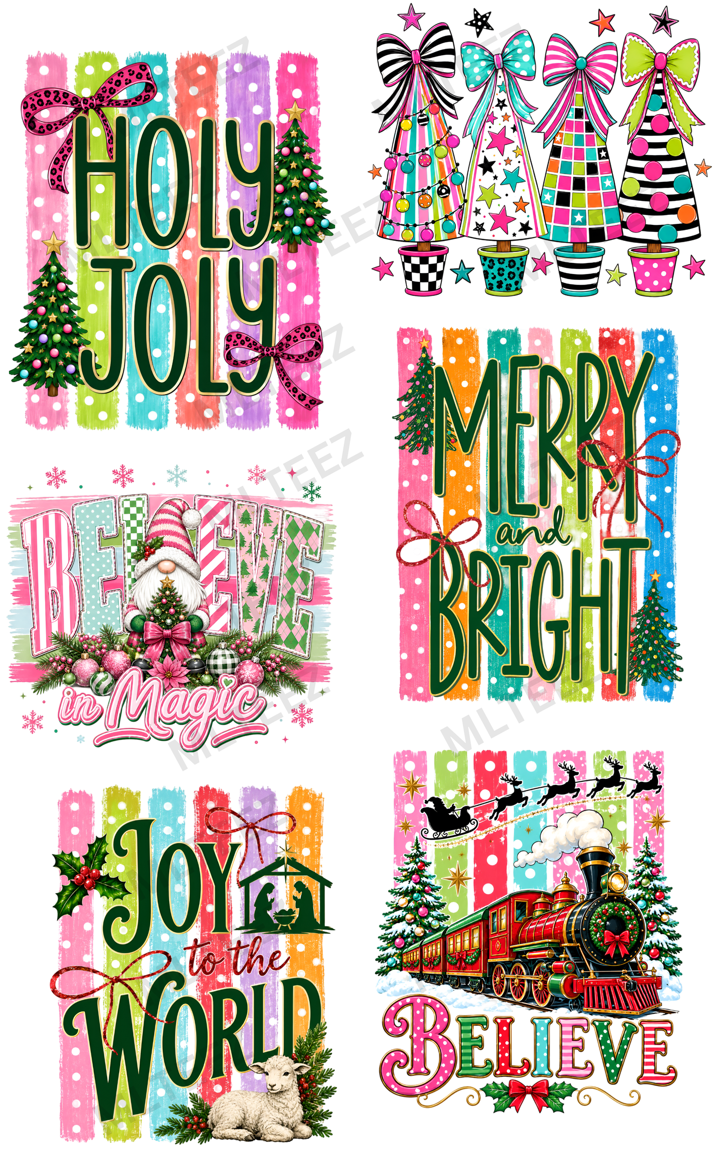 HOLLY JOLLY (3) PREMADE GANGSHEET - 22X36 DTF TRANSFERS - DIRECT TO FILM