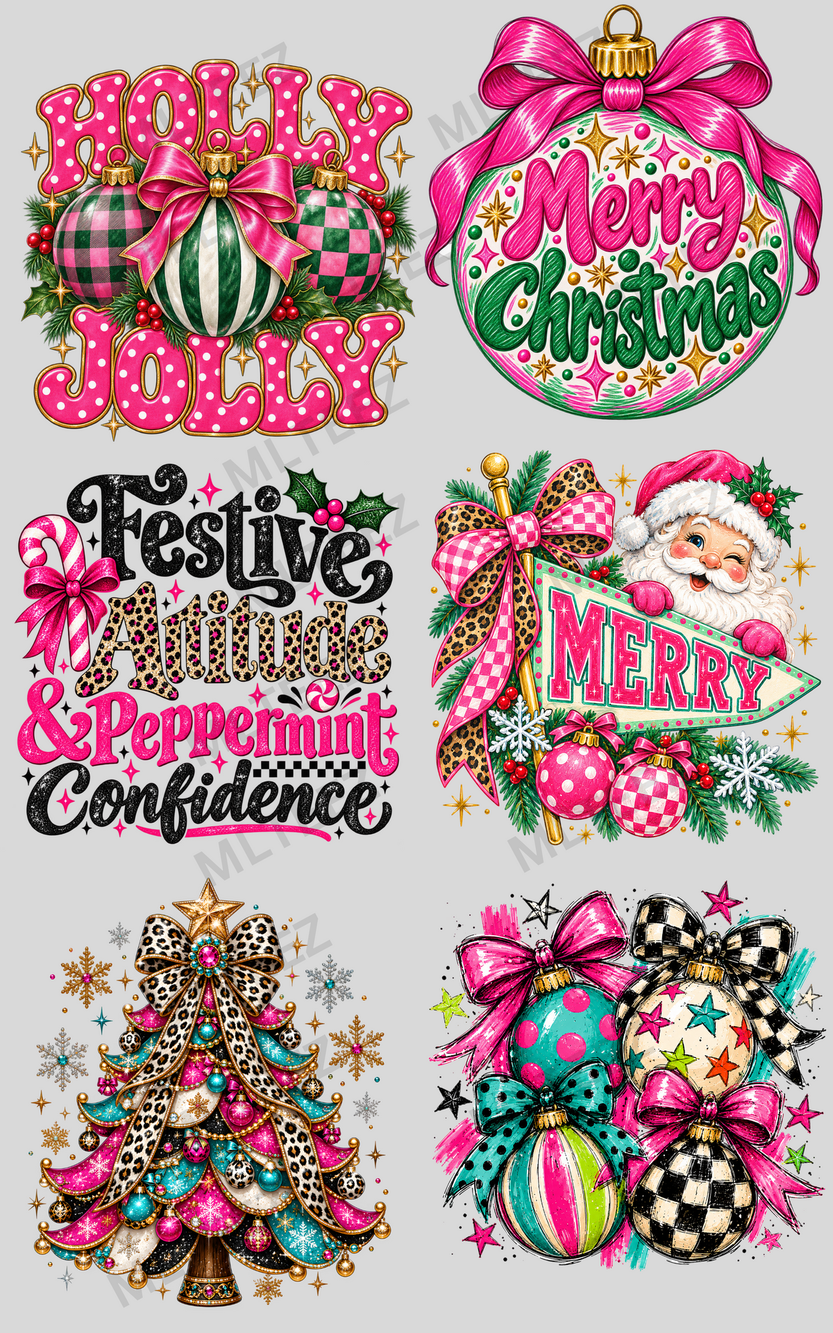 HOLLY JOLLY (5) PREMADE GANGSHEET - 22X36 DTF TRANSFERS - DIRECT TO FILM