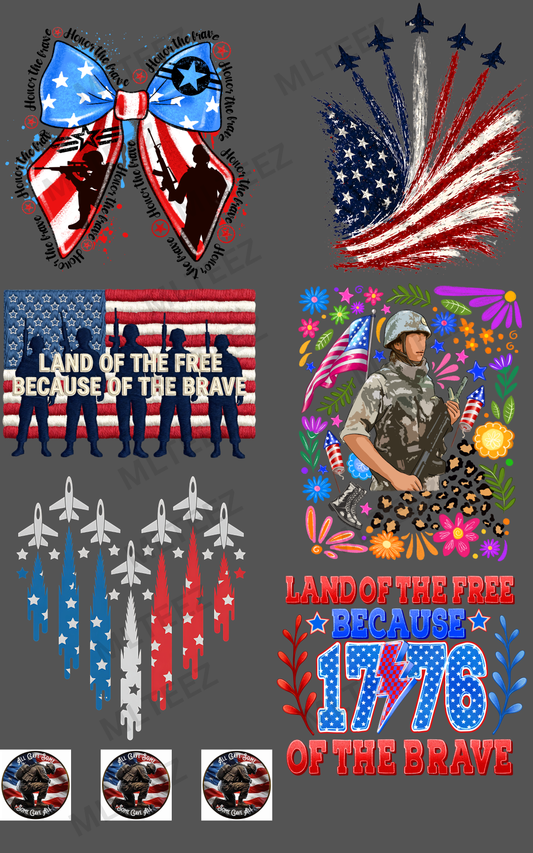 HONOR THE BRAVE (1) PREMADE GANGSHEET - 22X36 DTF TRANSFERS - DIRECT TO FILM