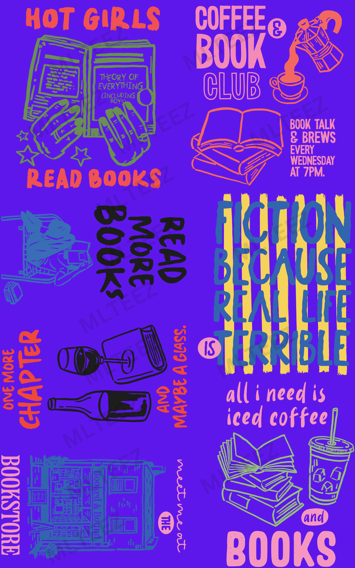 HOT GIRLS READ BOOKS (1) PREMADE GANGSHEET - 22X36 DTF TRANSFERS - DIRECT TO FILM