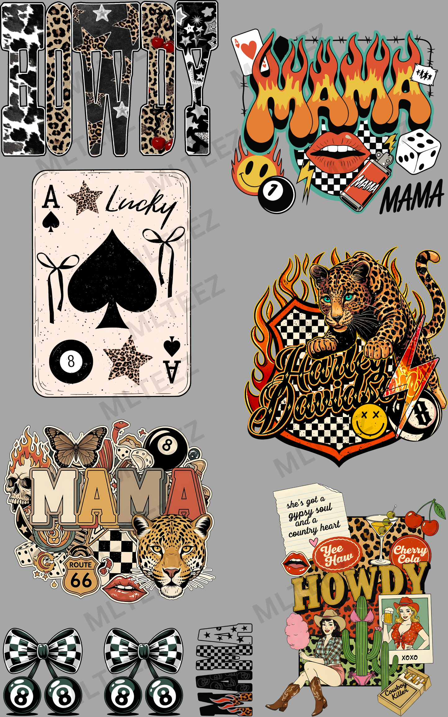 HOWDY (1) PREMADE GANGSHEET - 22X36 DTF TRANSFERS - DIRECT TO FILM