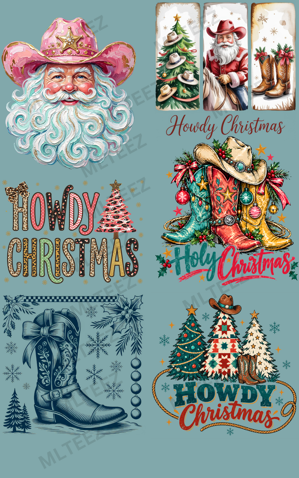 HOWDY CHRISTMAS (6) PREMADE GANGSHEET - 22X36 DTF TRANSFERS - DIRECT TO FILM