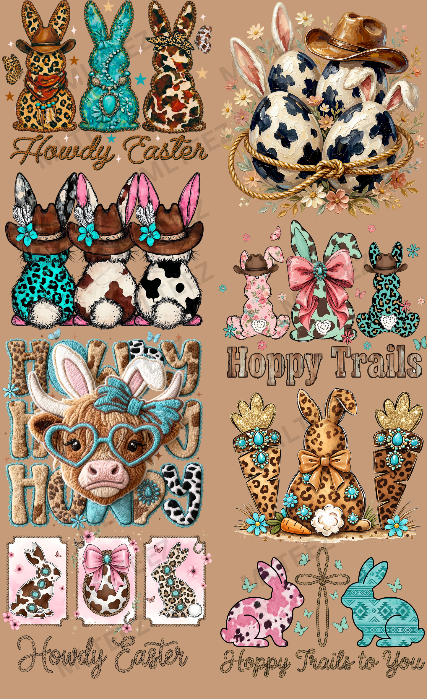 HOWDY EASTER (1) PREMADE GANGSHEET - 22X36 DTF TRANSFERS - DIRECT TO FILM