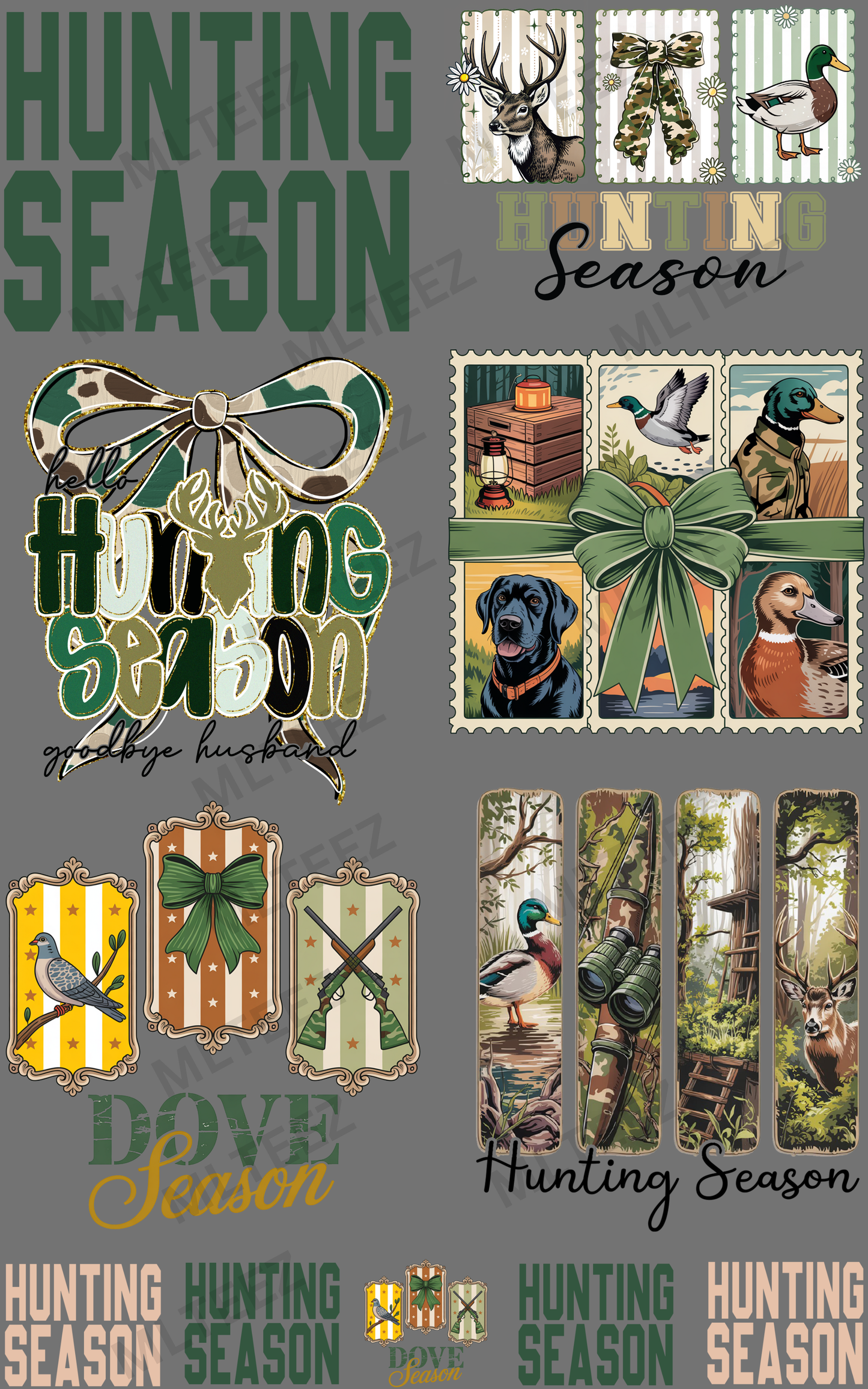 HUNTING SEASON (1) PREMADE GANGSHEET - 22X36 DTF TRANSFERS - DIRECT TO FILM