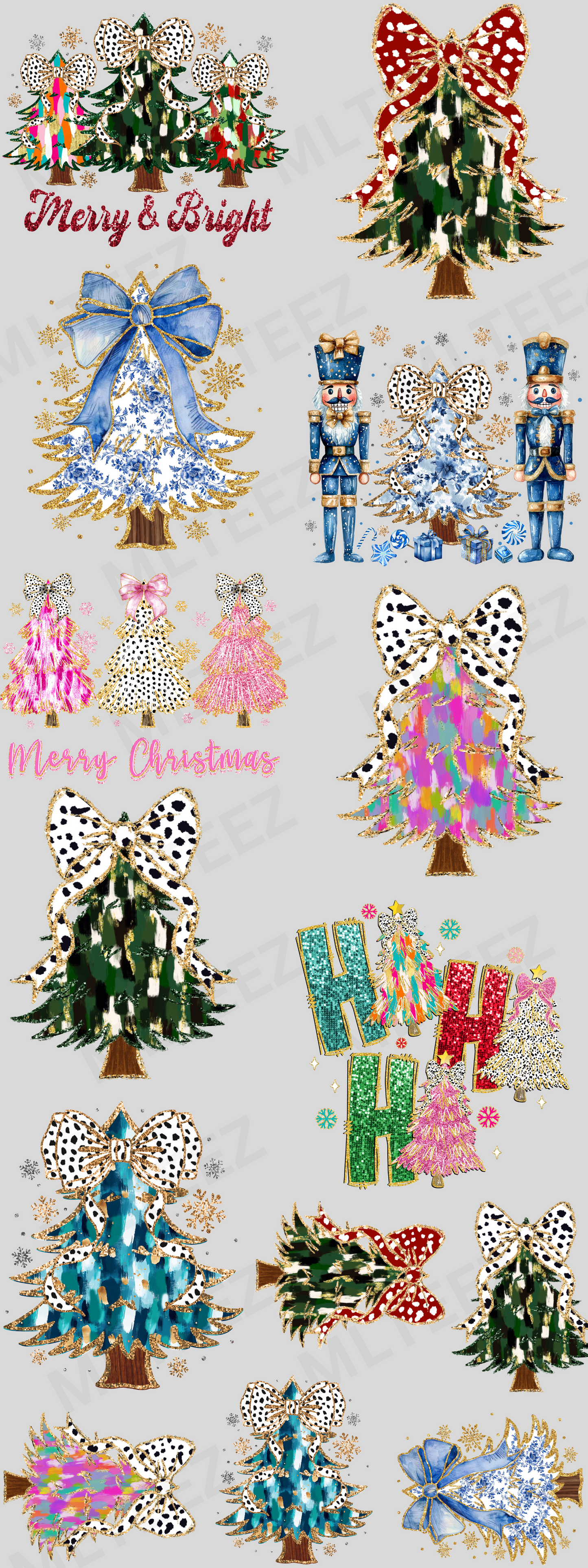 MERRY & BRIGHT HOLIDAY TREES PREMADE GANGSHEET  - 22X60