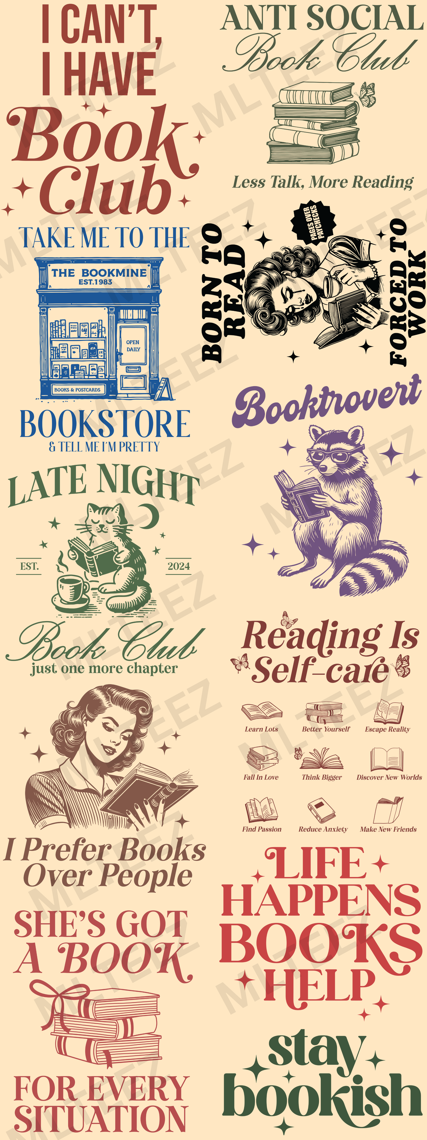 I CAN'T I HAVE BOOK CLUB (1) (60 INCH) PREMADE GANGSHEET - 22X60 DTF TRANSFERS - DIRECT TO FILM