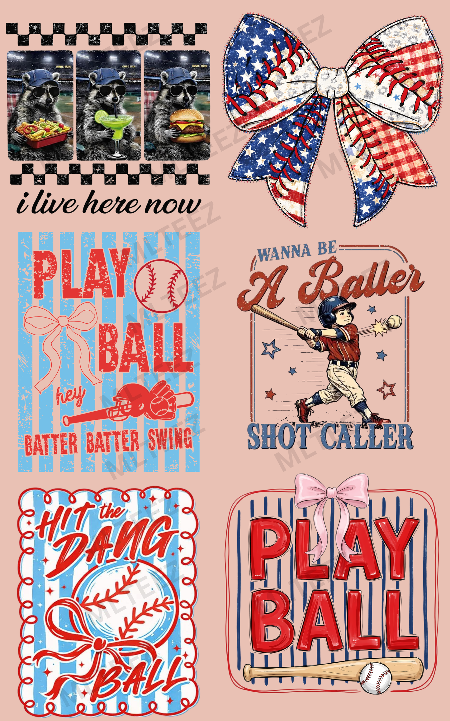I LIVE HERE NOW (BASEBALL) (1) PREMADE GANGSHEET - 22X36 DTF TRANSFERS - DIRECT TO FILM
