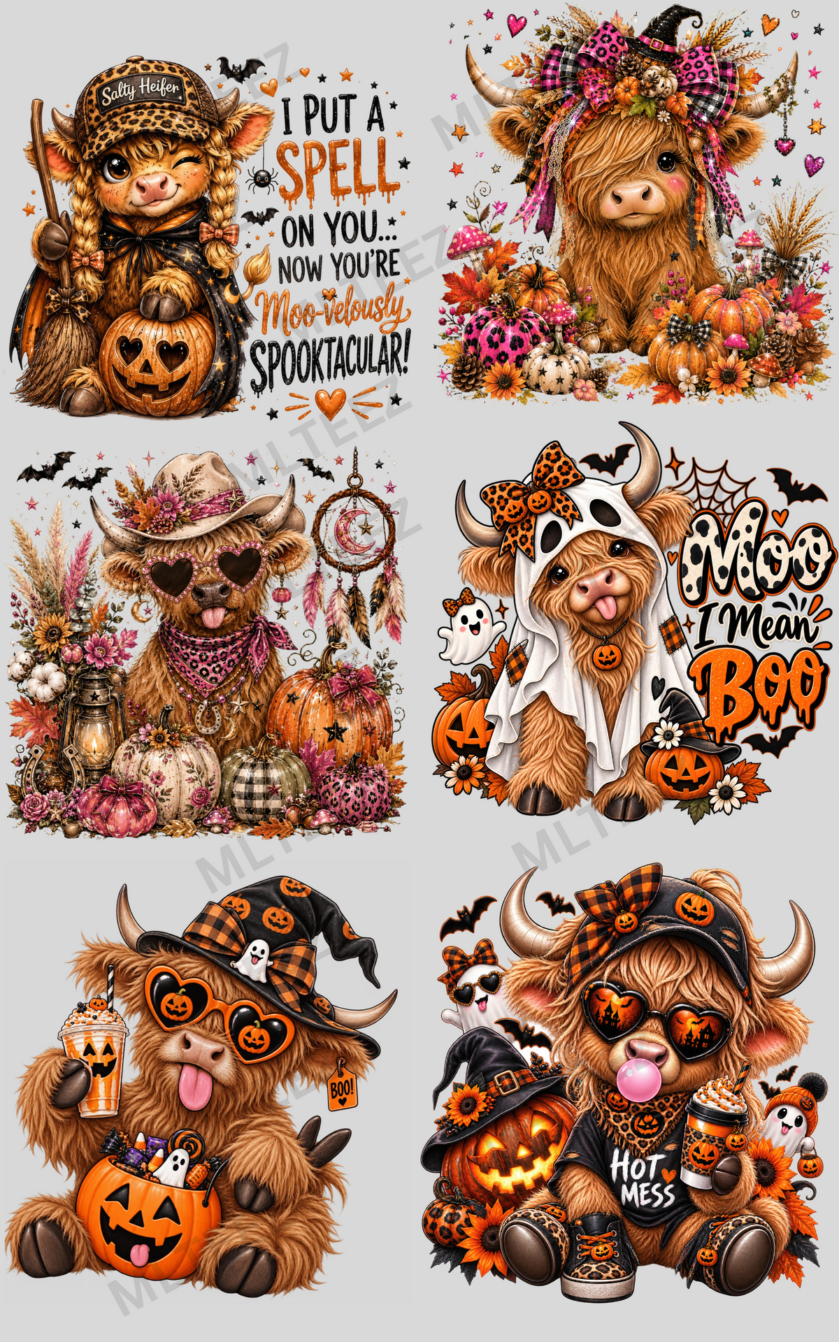 I PUT A SPELL ON YOU- HIGHLAND COWS (1) PREMADE GANGSHEET - 22X36 DTF TRANSFERS - DIRECT TO FILM