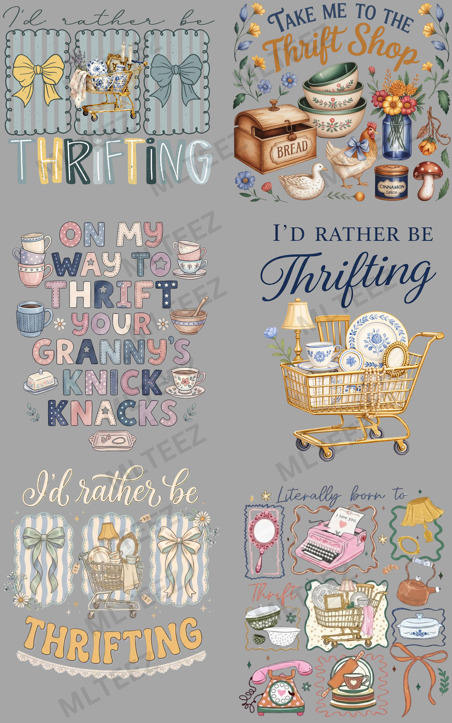 I'D RATHER BE THRIFTING (1) PREMADE GANGSHEET - 22X36 DTF TRANSFERS - DIRECT TO FILM