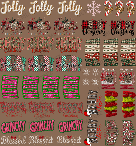 JOLLY CHRISTMAS PREMADE TRUCKER HAT GANGSHEET - 22X24 DTF TRANSFERS - DIRECT TO FILM