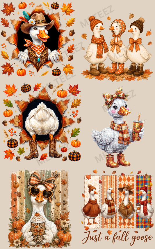 JUST A FALL GOOSE (1) PREMADE GANGSHEET - 22X36 DTF TRANSFERS - DIRECT TO FILM