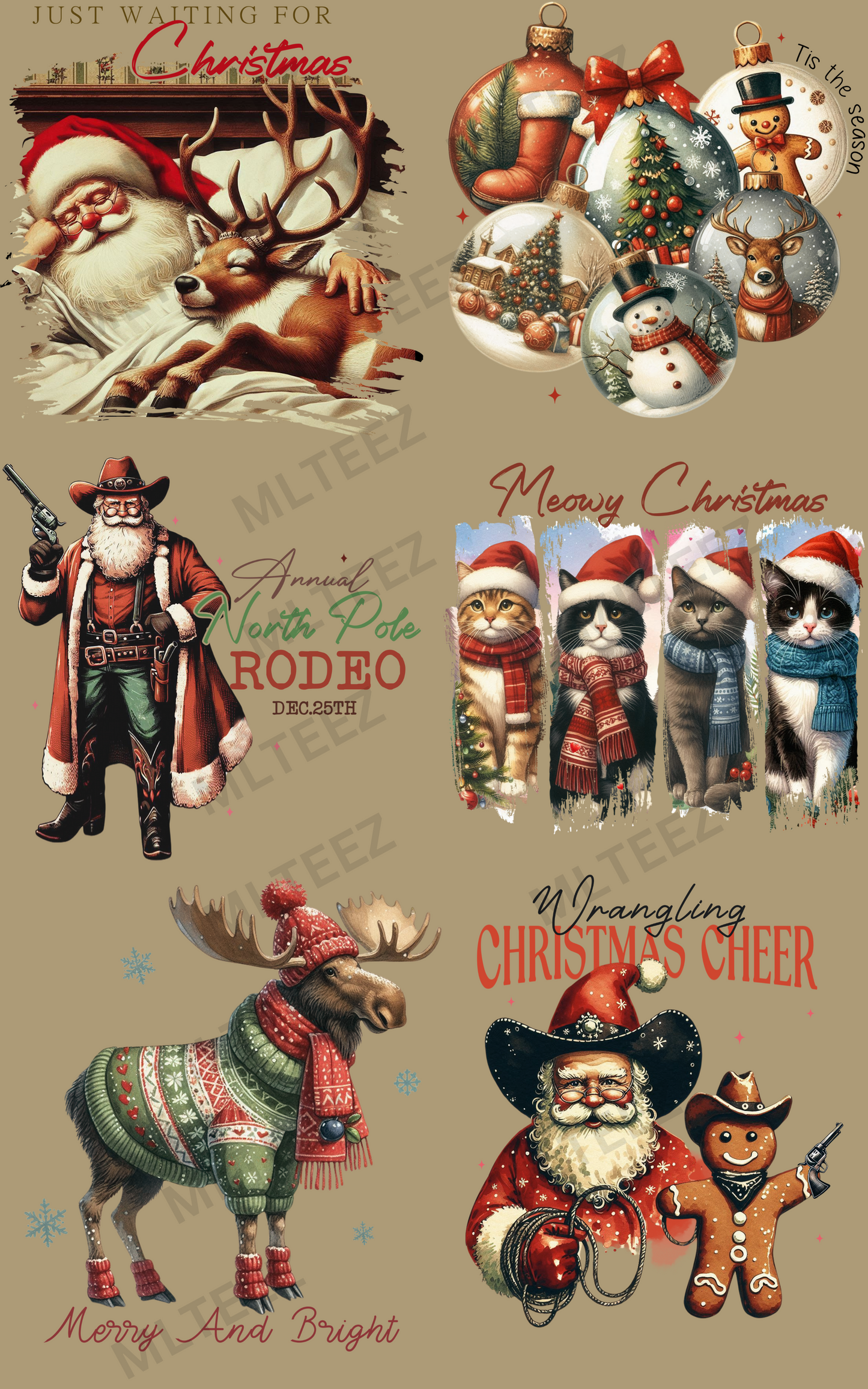 JUST WAITING FOR CHRISTMAS (1) PREMADE GANGSHEET  - 22X36  DTF TRANSFERS - DIRECT TO FILM