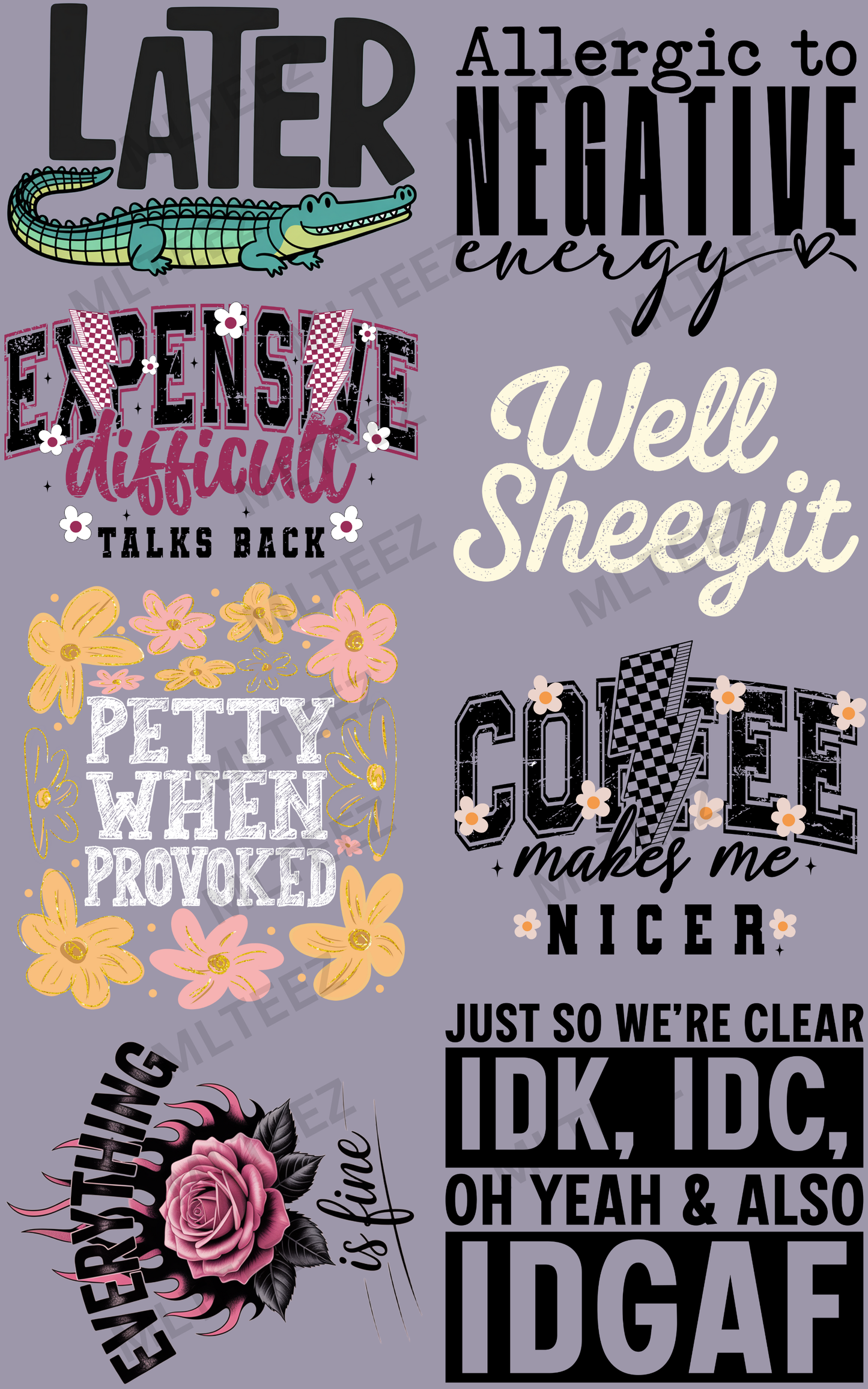 LATER ALLIGATOR PREMADE GANGSHEET  - 22X36  DTF TRANSFERS - DIRECT TO FILM