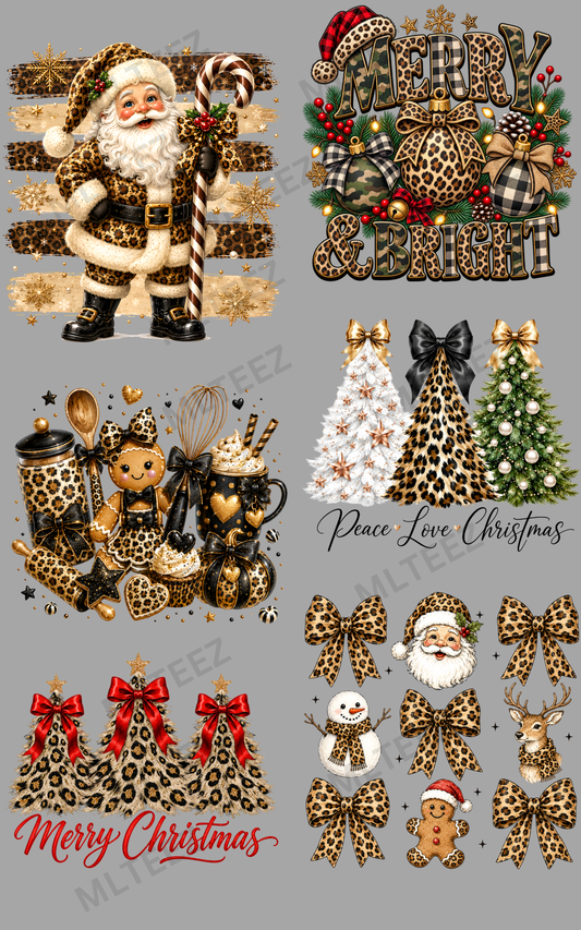 LEOPARD CHRISTMAS (1) PREMADE GANGSHEET - 22X36 DTF TRANSFERS - DIRECT TO FILM