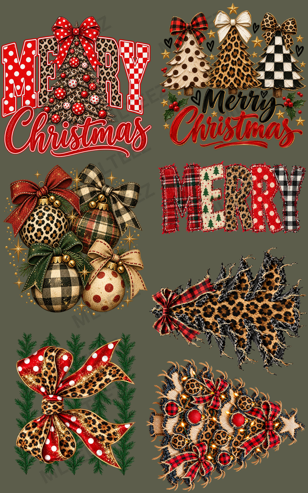 LEOPARD CHRISTMAS (3) PREMADE GANGSHEET - 22X36 DTF TRANSFERS - DIRECT TO FILM