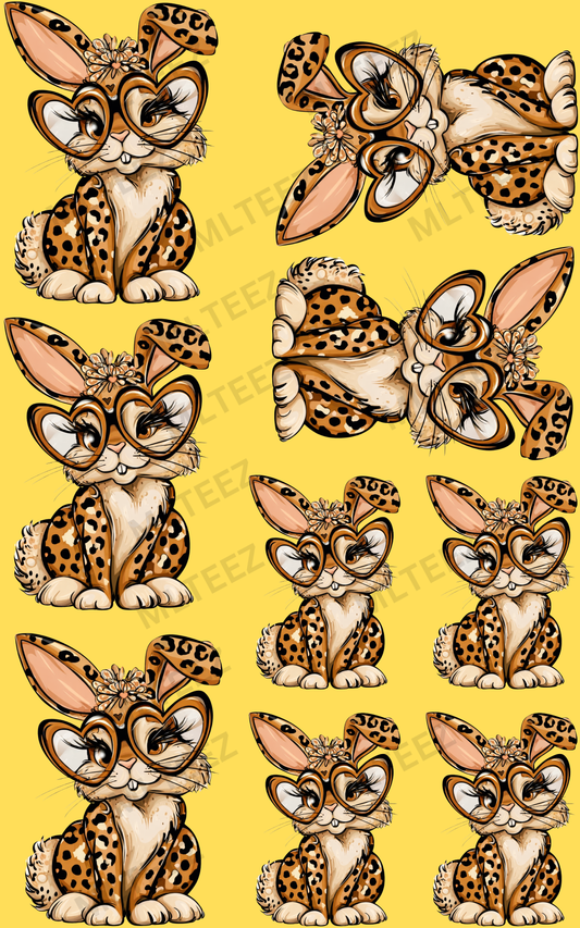 LEOPARD EASTER BUNNY (2) PREMADE GANGSHEET - 22X36 DTF TRANSFERS - DIRECT TO FILM