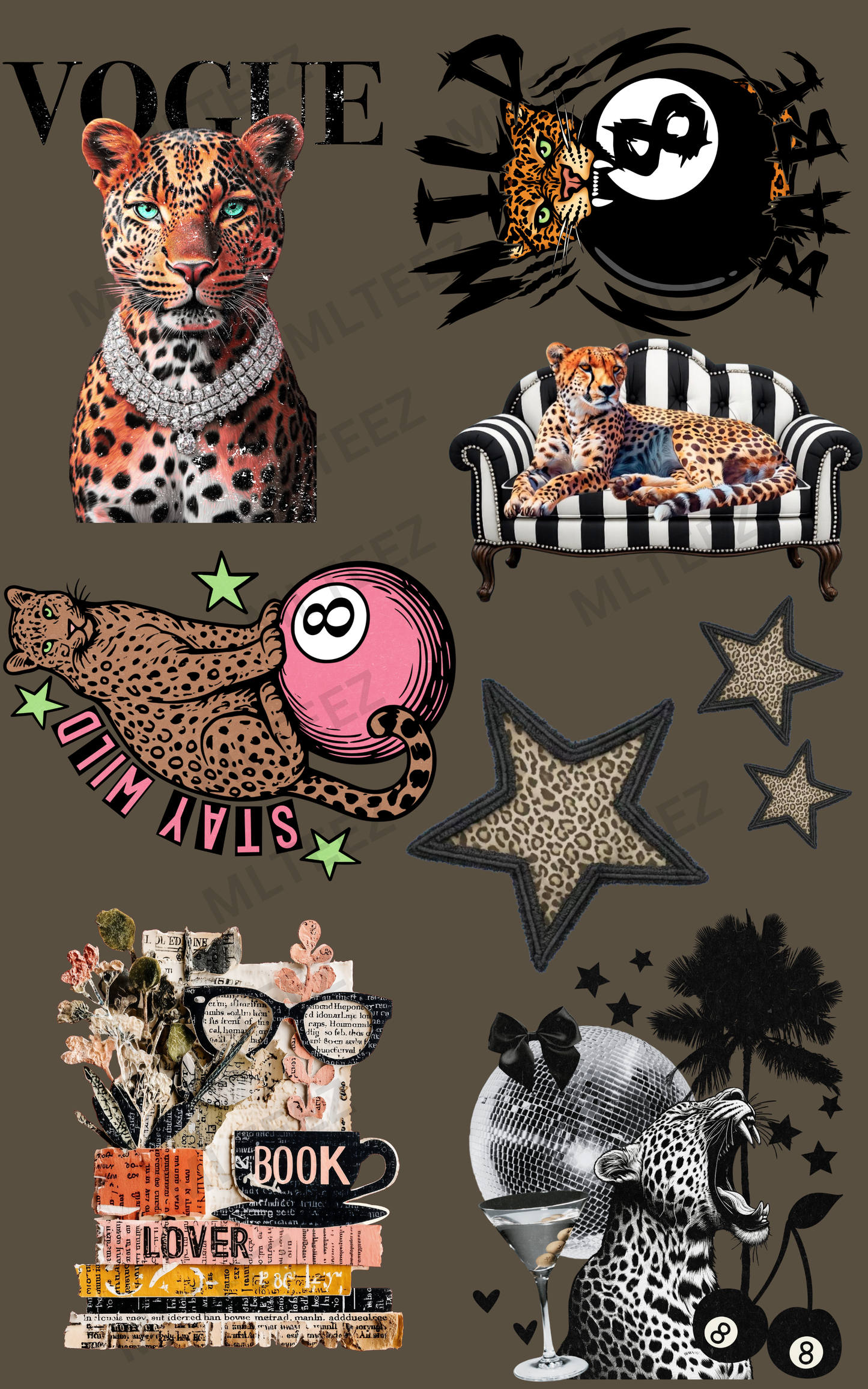 LEOPARD LOVER (1) PREMADE GANGSHEET - 22X36 DTF TRANSFERS - DIRECT TO FILM