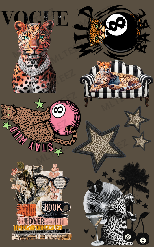 LEOPARD LOVER (1) PREMADE GANGSHEET - 22X36 DTF TRANSFERS - DIRECT TO FILM