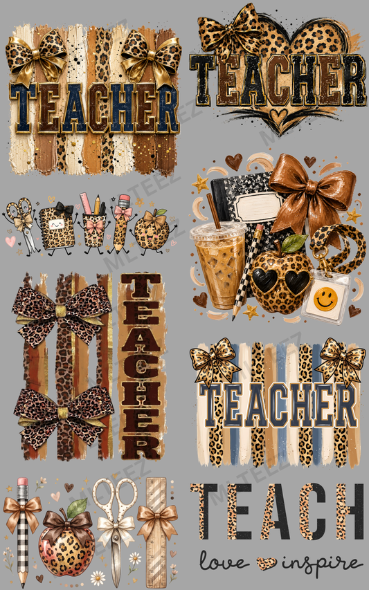 LEOPARD TEACHER (1) PREMADE GANGSHEET - 22X36 DTF TRANSFERS - DIRECT TO FILM