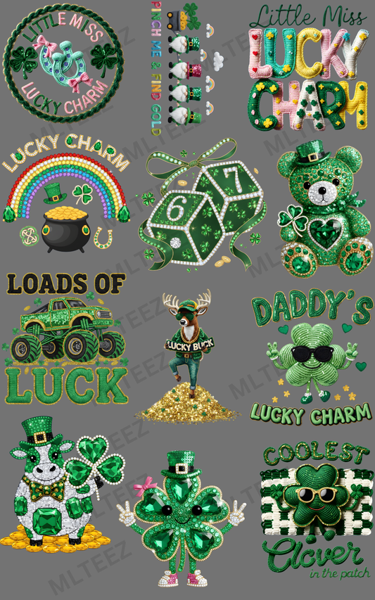 LITTLE MISS LUCKY CHARM (YOUTH) (1) PREMADE GANGSHEET - 22X36 DTF TRANSFERS - DIRECT TO FILM