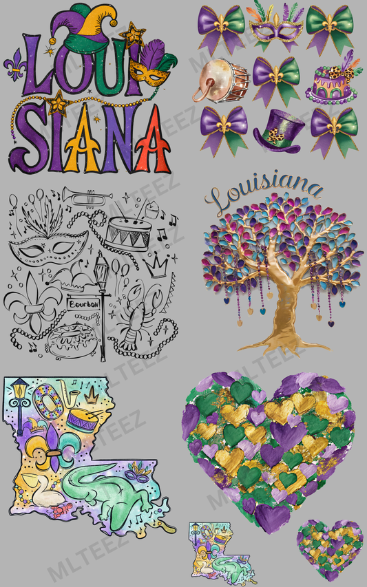 LOUISIANA (MARDI GRAS) (1) PREMADE GANGSHEET - 22X36 DTF TRANSFERS - DIRECT TO FILM