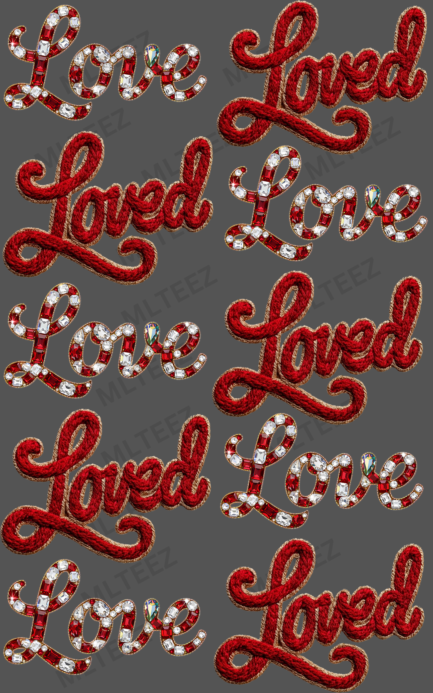 LOVE/LOVED (1) PREMADE GANGSHEET - 22X36 DTF TRANSFERS - DIRECT TO FILM