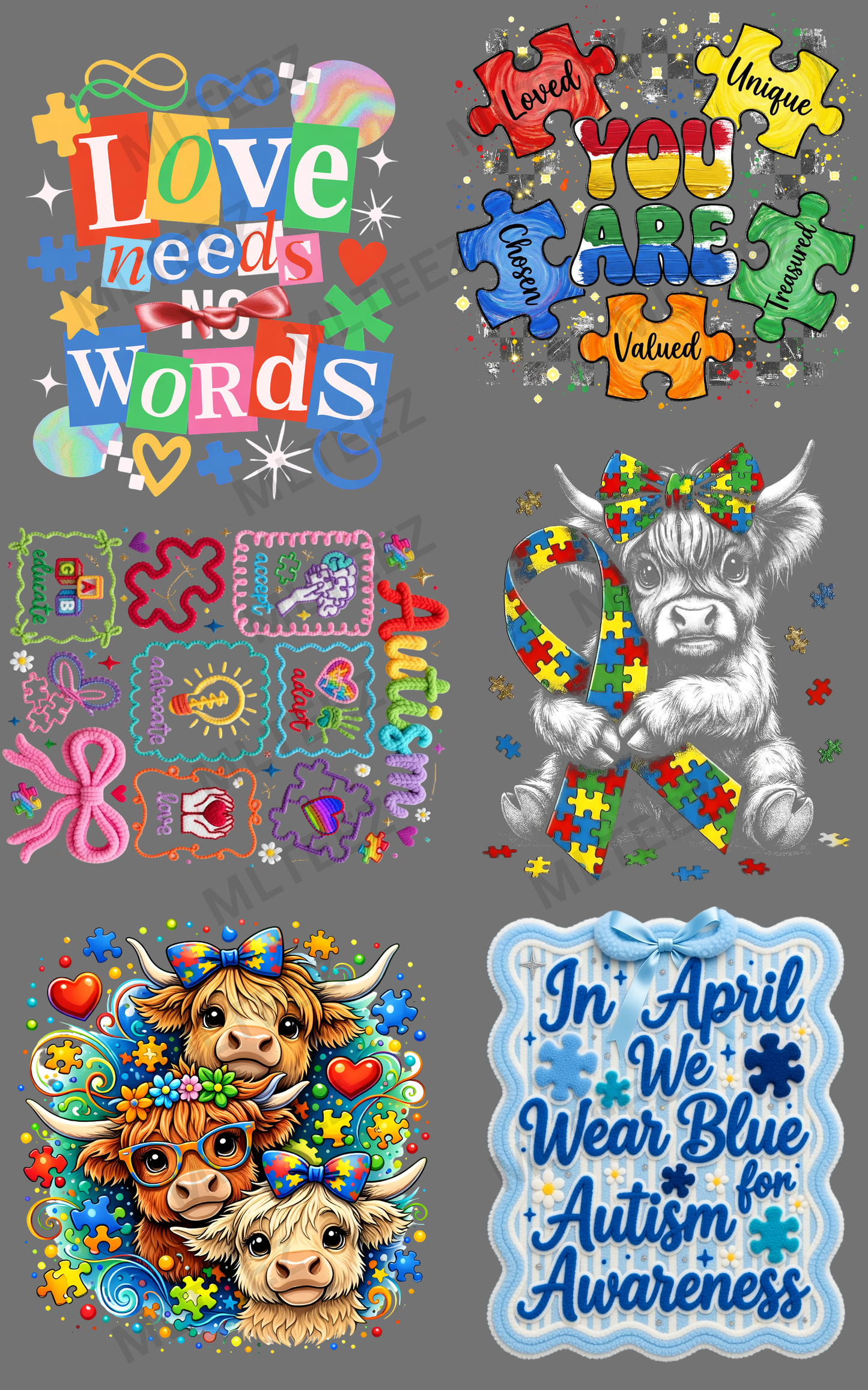 LOVE NEEDS NO WORDS (1) PREMADE GANGSHEET - 22X36 DTF TRANSFERS - DIRECT TO FILM
