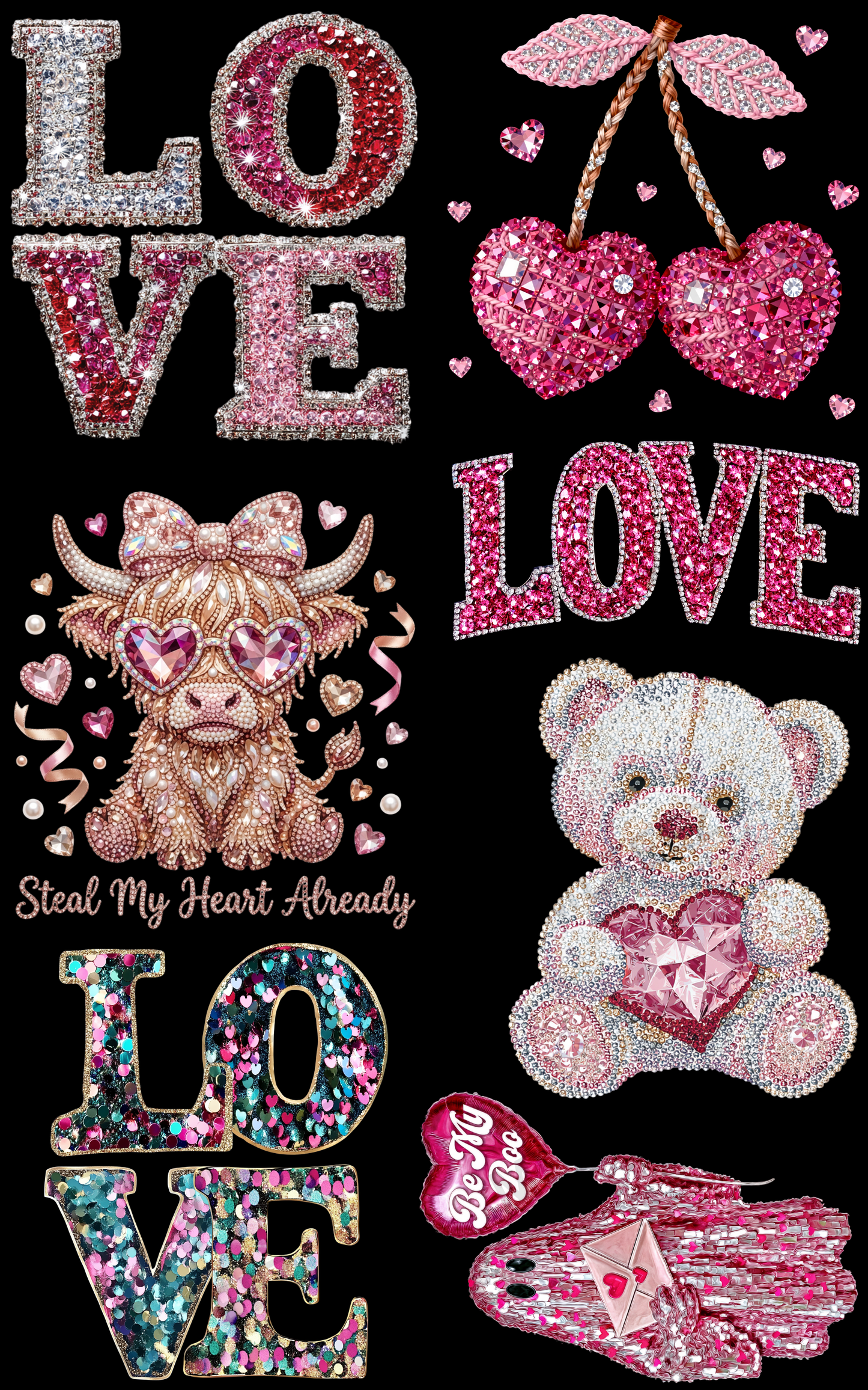LOVE (FAUX RHINESTONE) PREMADE GANGSHEET - 22X36 DTF TRANSFERS - DIRECT TO FILM