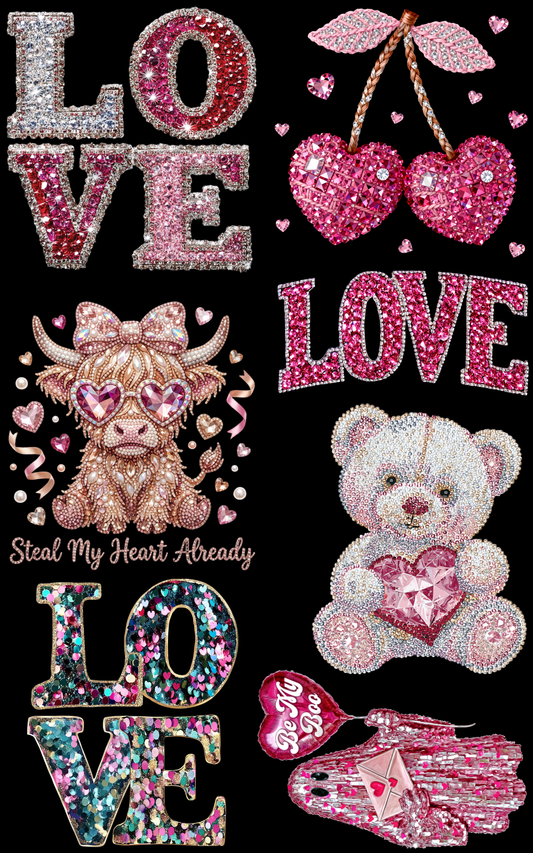LOVE (FAUX RHINESTONE) PREMADE GANGSHEET - 22X36 DTF TRANSFERS - DIRECT TO FILM