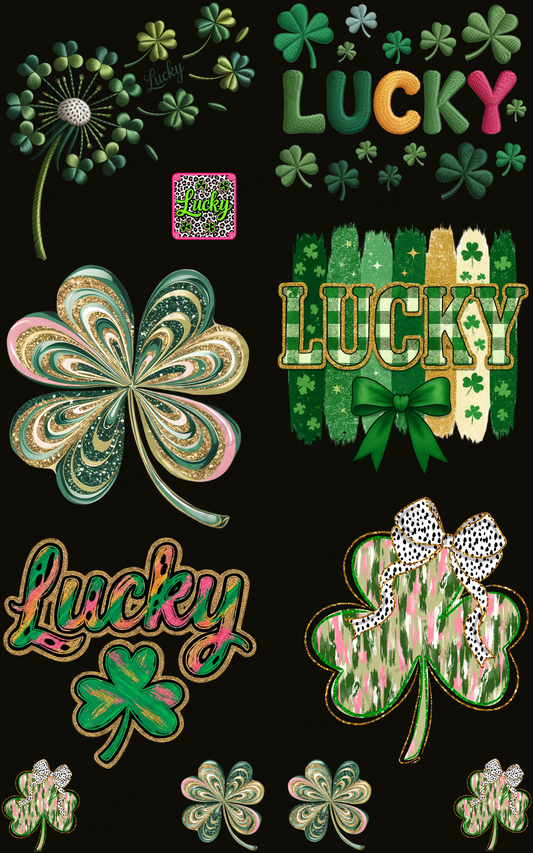 LUCKY (4) PREMADE GANGSHEET - 22X36 DTF TRANSFERS - DIRECT TO FILM
