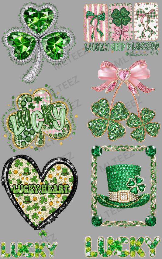 LUCKY SHAMROCK (2) (FAUX RHINESTONE) PREMADE GANGSHEET - 22X36 DTF TRANSFERS - DIRECT TO FILM
