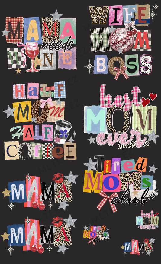 MAMA NEEDS WINE (1) PREMADE GANGSHEET - 22X36 DTF TRANSFERS - DIRECT TO FILM