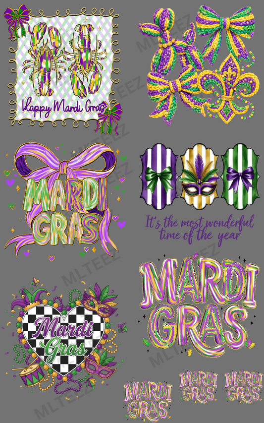 MARDI GRAS (5) PREMADE GANGSHEET - 22X36 DTF TRANSFERS - DIRECT TO FILM