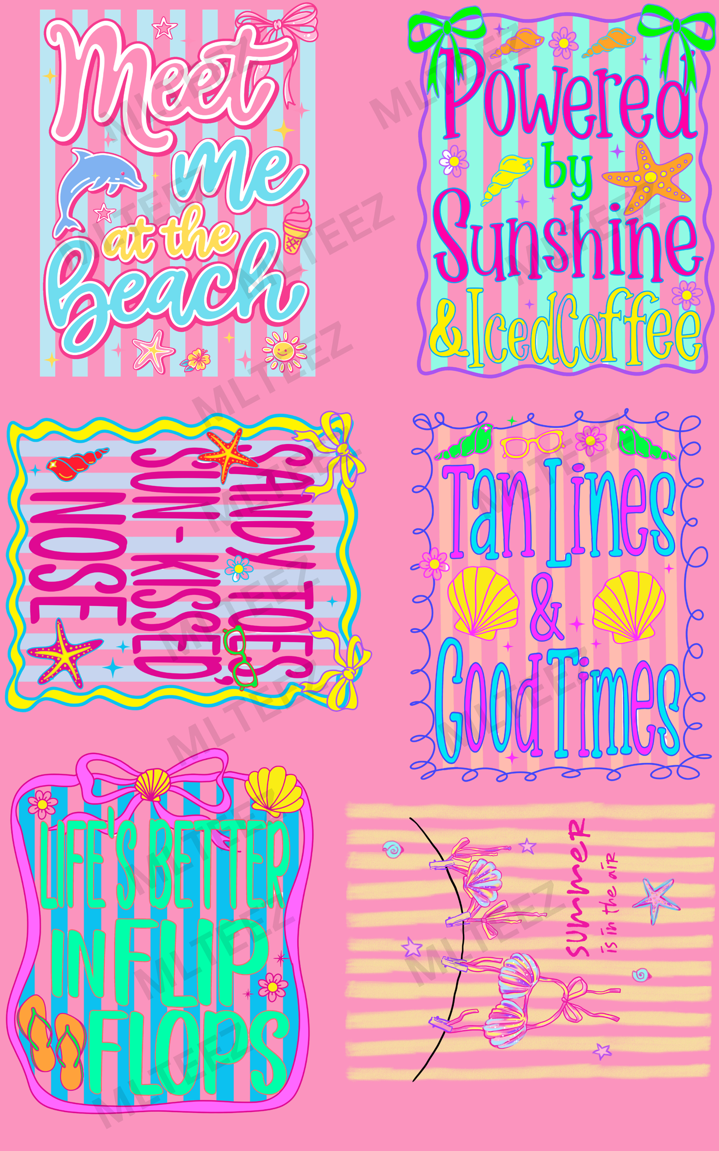 MEET ME AT THE BEACH (1) PREMADE GANGSHEET - 22X36 DTF TRANSFERS - DIRECT TO FILM