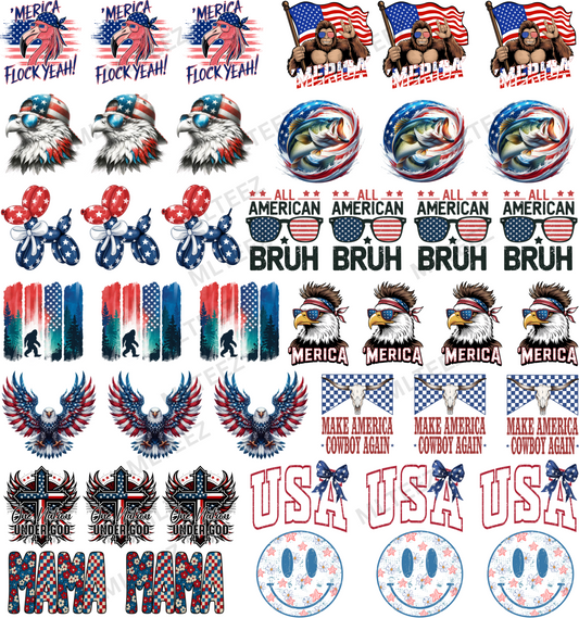 'MERICA FLOCK YEAH! TRUCKER HAT PREMADE GANGSHEET  - 22X24  DTF TRANSFERS - DIRECT TO FILM