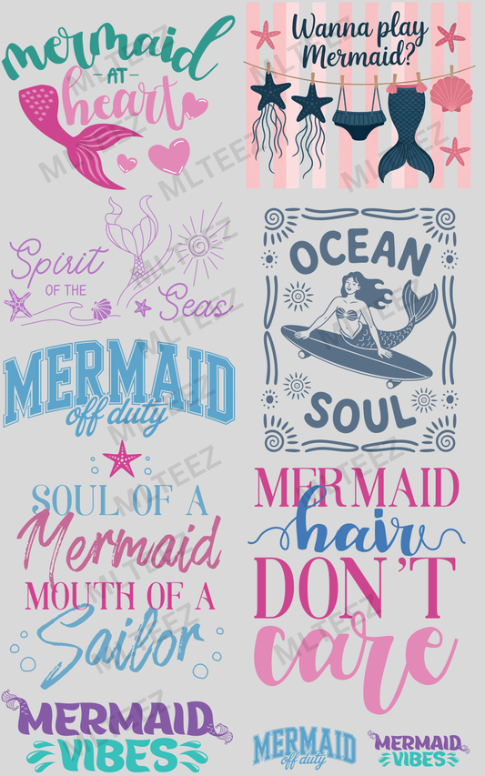 MERMAID AT HEART (1) PREMADE GANGSHEET - 22X36 DTF TRANSFERS - DIRECT TO FILM