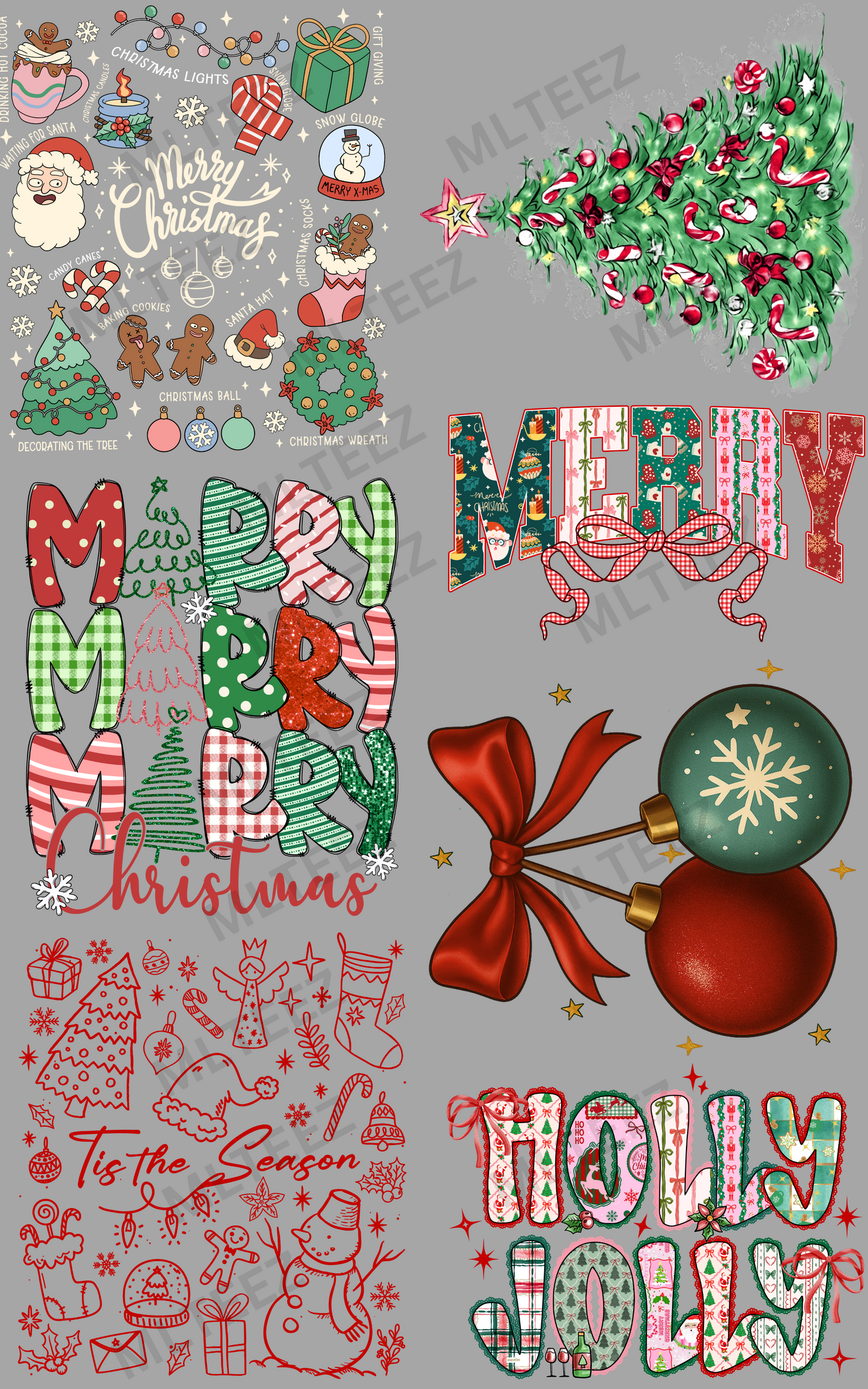 MERRY CHRISTMAS (1) PREMADE GANGSHEET  - 22X36  DTF TRANSFERS - DIRECT TO FILM