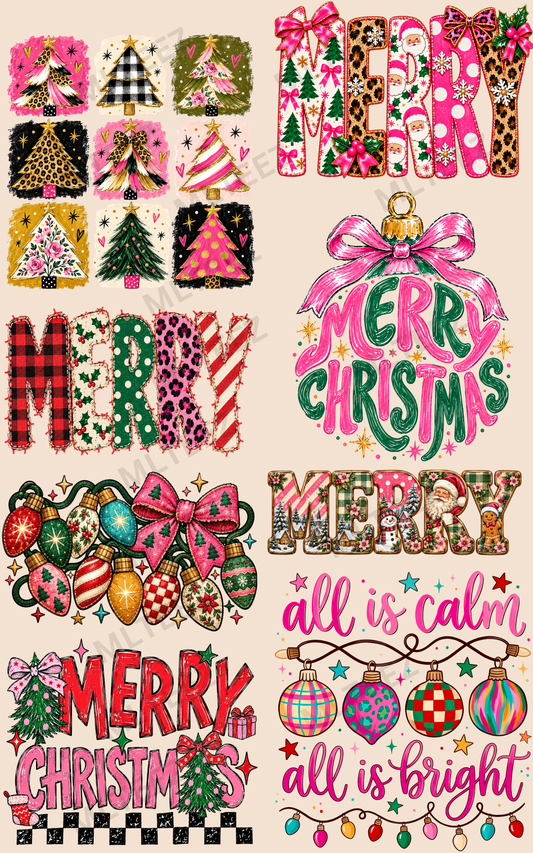 MERRY CHRISTMAS (16) PREMADE GANGSHEET - 22X36 DTF TRANSFERS - DIRECT TO FILM