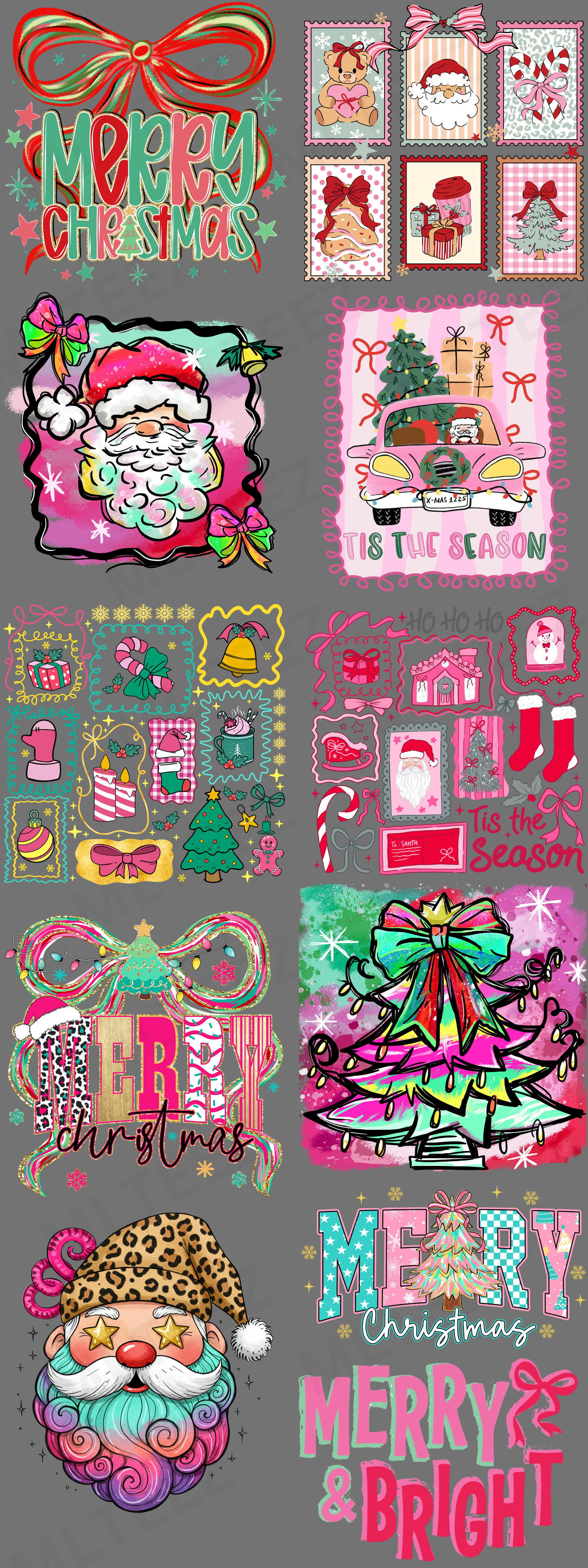 MERRY CHRISTMAS (1) PREMADE GANGSHEET  - 22X60  DTF TRANSFERS - DIRECT TO FILM