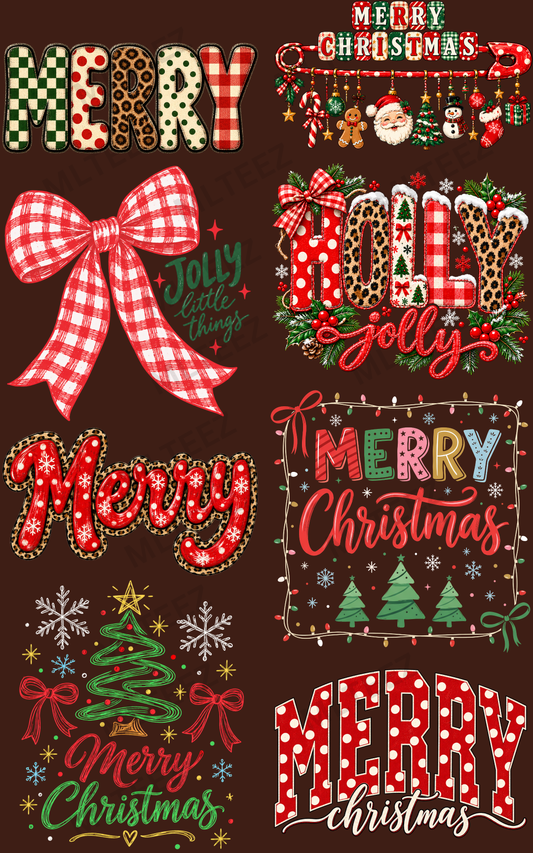 MERRY CHRISTMAS (17) PREMADE GANGSHEET - 22X36 DTF TRANSFERS - DIRECT TO FILM